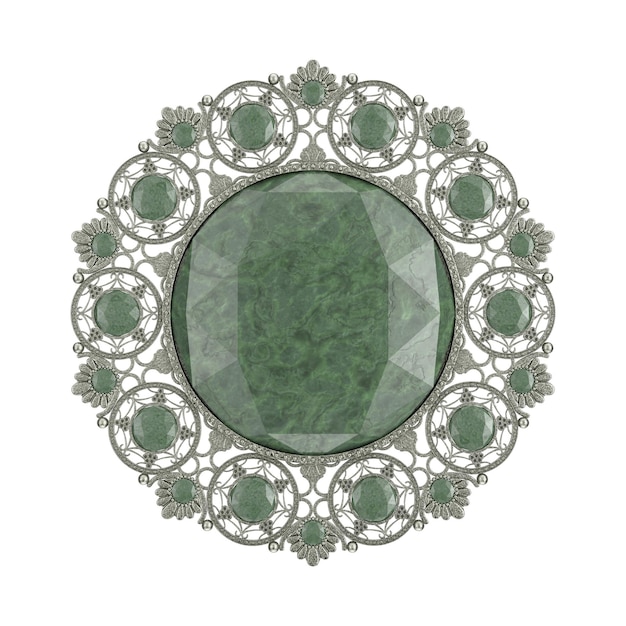 Bijoux en pierres précieuses diamant vert Broche baroque vintage sur fond blanc rendu 3d