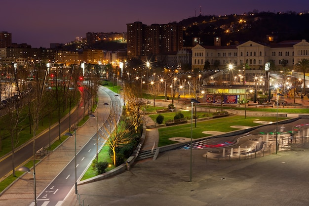 Bilbao, Pays Basque, Espagne Paysage Urbain De Nuit. Prise De Vue Horizontale