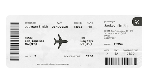 Billet d'avion autocollant png fond transparent