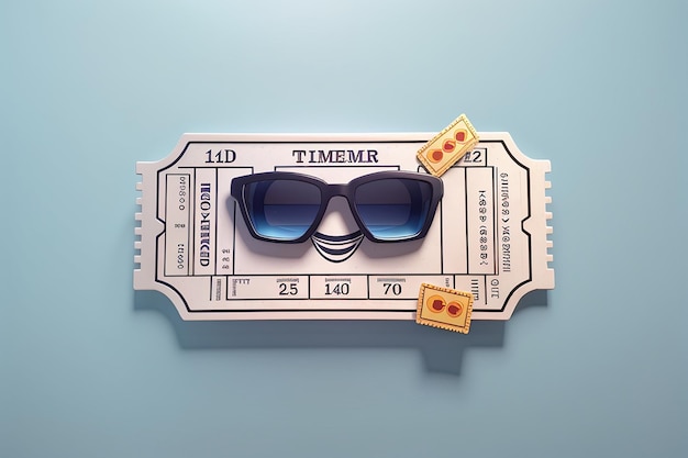 Billet de cinéma 3D avec un cinéma minimal icône de jeu prêt à regarder le film dans le théâtre film médiatique pour le divertissement service de réservation de billets icône de coupon de cinéma vectoriel 3D render illustration