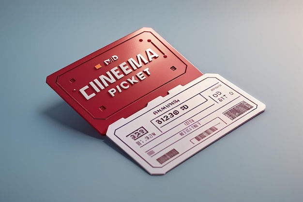 Billet de cinéma 3D avec un minimum de cinéma icône de jeu prête à regarder le film dans le théâtre film média pour le divertissement service de réservation de billets icône de coupon de cinéma vectoriel 3D illustration de rendu