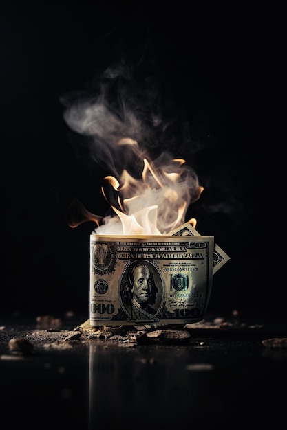 Un billet d'un dollar brûlant symbolisant les pertes financières