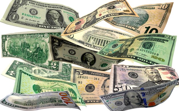 Billets d'argent volants de toutes les dénominations pour les affaires financières