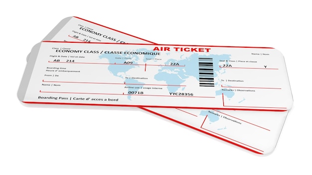Billets d'avion isolés sur fond blanc