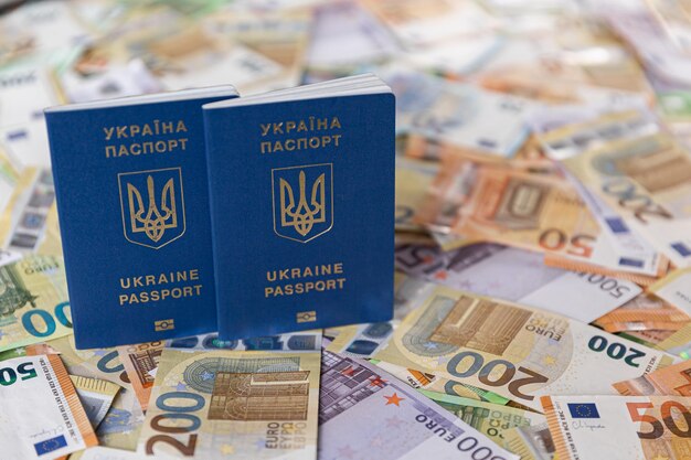 Billets de banque en zloty polonais avec pièces de monnaie grosz avec passeport ukrainien