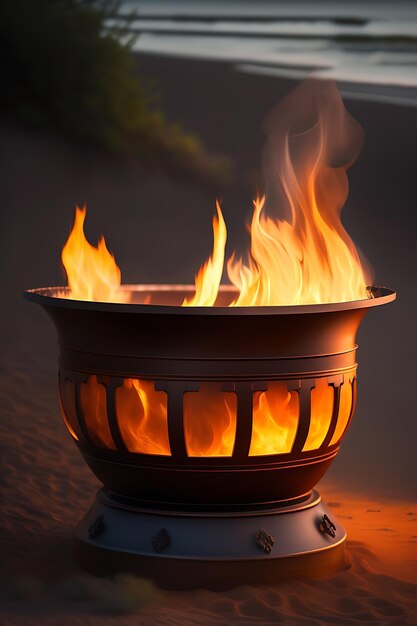 Billets de bois à l'intérieur d'un brasero métallique feu de flammes