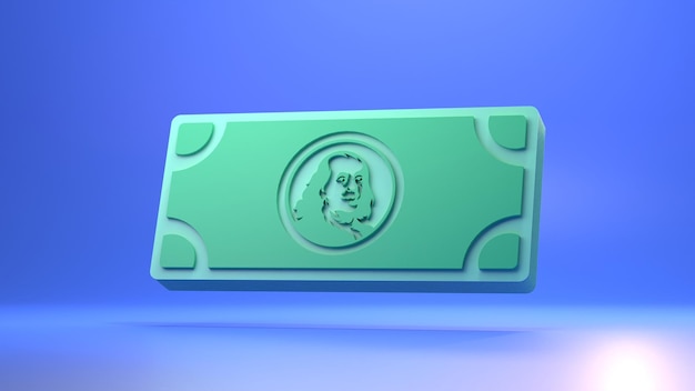 Billets d'un dollar sur un rendu 3D de fond bleu