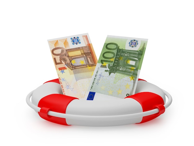 Billets en euros dans la bouée de sauvetage 3D