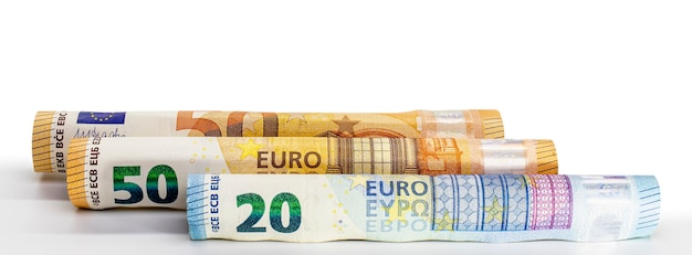 Billets en euros roulés dans un tube de l'argent de l'Union européenne