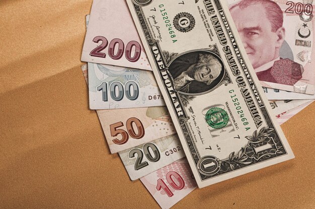 Billets en lires turques et dollars américains