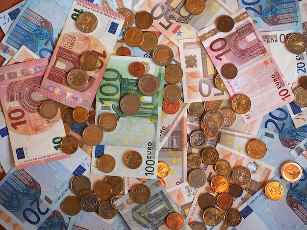 Photo billets et pièces en euros (eur), union européenne (ue)