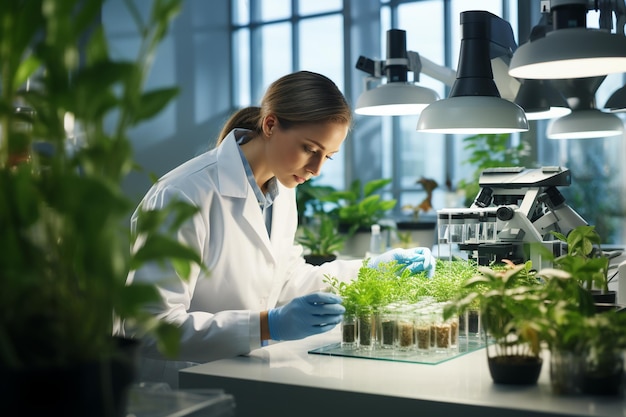 Bioingénieur en chemise de laboratoire créant des organismes génétiquement modifiés (OGM)