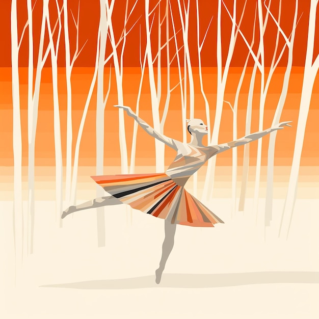 Birch Ballet art de trait minimaliste propre IA générative