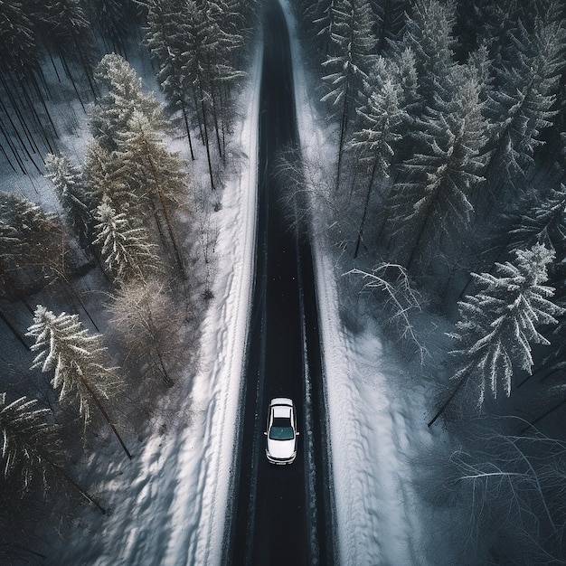 Birds Eye View d'une voiture sur la rue