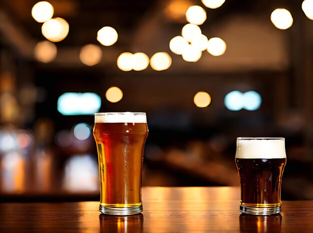 Photo birre réaliste avec des couleurs neutres éclairage chaud atmosphère confortable détaillée parfaite pour un restaurant sans personne autour générative ai générée