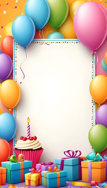 Photo birthday party invitation card frame vertical background empty copy space for text