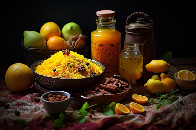 Biryani avec du chutney à la mangue sucrée