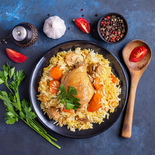 Biryani végétal ou pulav végétal Curry riz frit sur les plats