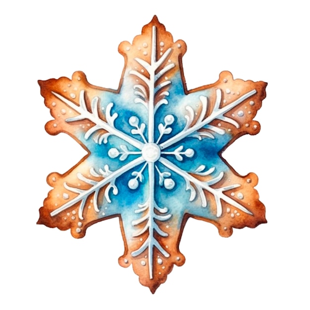Biscuit de Noël de flocon de neige de pain d'épice Noël savoureux AI aquarelle générative isolée