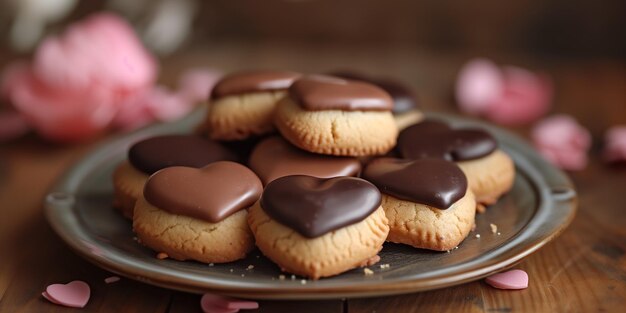 Des biscuits au chocolat sur une assiette vintage