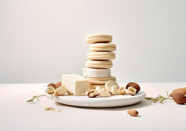 biscuits au chocolat blanc et aux noix sur table blanche