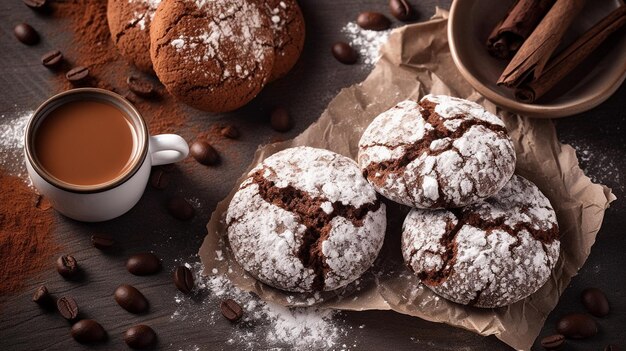 Biscuits au chocolat de boulangerie faits maison avec du sucre en poudre