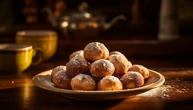 Biscuits au chocolat faits maison sur une table en bois rustique générés par l'IA