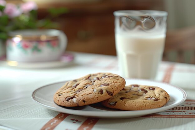 Biscuits au chocolat et lait pour le petit déjeuner ou la collation des enfants