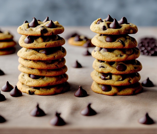 Biscuits au chocolat avec des noix et du lait sur un fond de bois