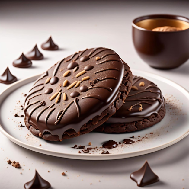 Biscuits au chocolat sur une plaque blanche
