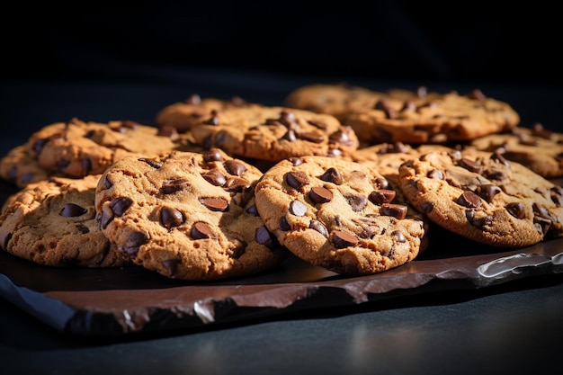 Des biscuits au chocolat sur une table noire