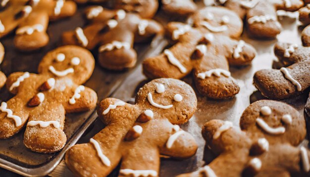 des biscuits au pain d'épice assortis évoquant la joie et la chaleur des fêtes avec des formes et des couleurs festives