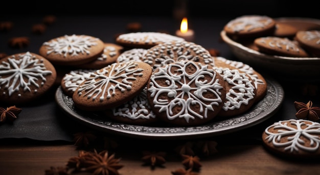 des biscuits au pain d'épice avec des garnitures sur une table