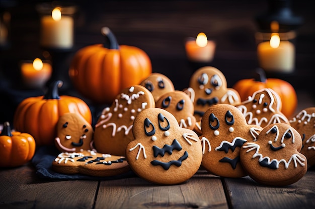 Biscuits au pain d'épice pour Halloween sur une table en bois