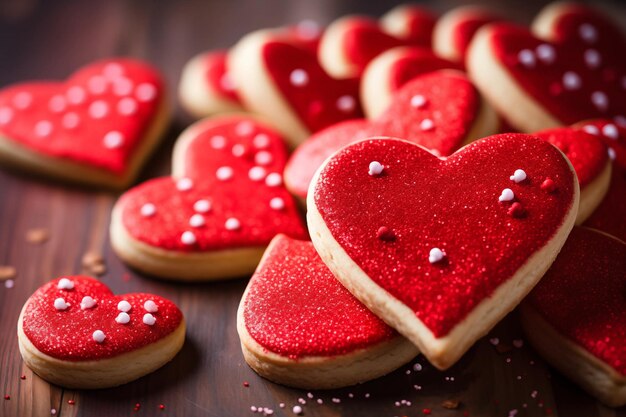 Biscuits au sucre en forme de coeur rouge pour la Saint-Valentin