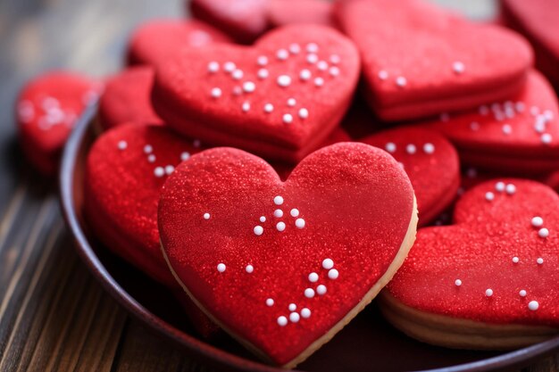 Biscuits au sucre en forme de coeur rouge pour la Saint-Valentin