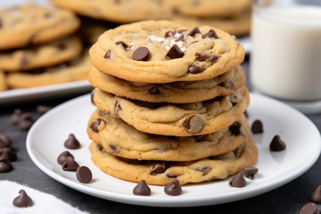 Biscuits aux pépites de chocolat empilés sur une assiette