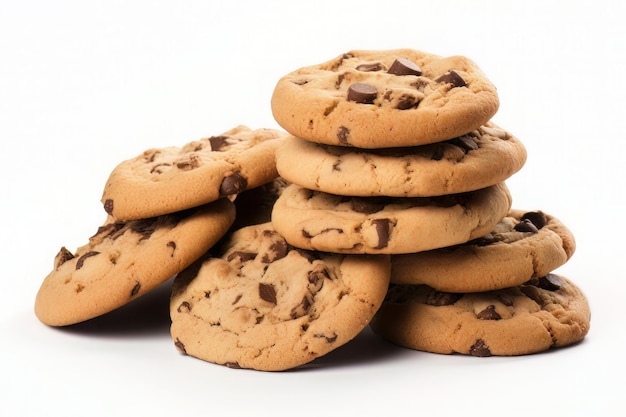 biscuits aux pépites de chocolat sur fond blanc