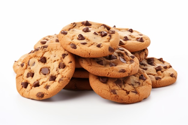 Biscuits aux pépites de chocolat isolés sur fond blanc Biscuits faits maison en gros plan Illustration générative de l'IA