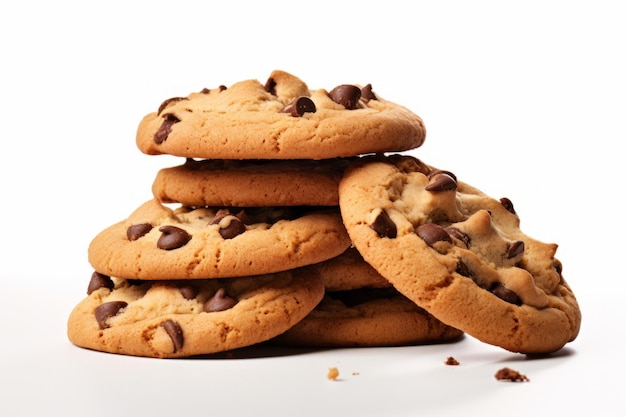 Des biscuits aux pépites de chocolat isolés sur un fond blanc Des biscuits faits maison en gros plan Illustration d'IA générative