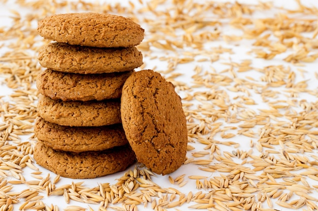 Biscuits à l'avoine parmi les grains de blé et d'avoine