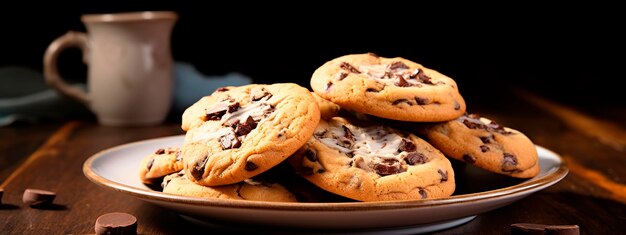 Des biscuits d'avoine sains avec du chocolat dans une assiette sur une table en bois