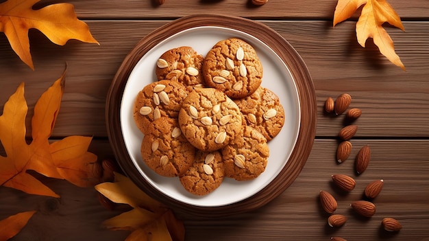 Photo un biscuits sur le bol en bois scène de saison d'automne