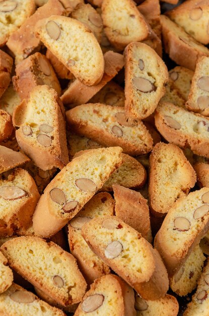 Biscuits cantuccini italiens traditionnels aux amandes Arrière-plan alimentaire Vue de dessus