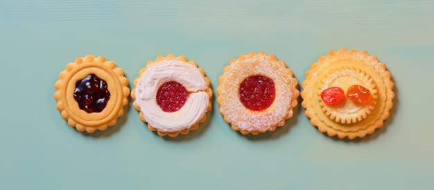 Photo biscuits avec confiture sur un fond pastel isolé copier l'espace image