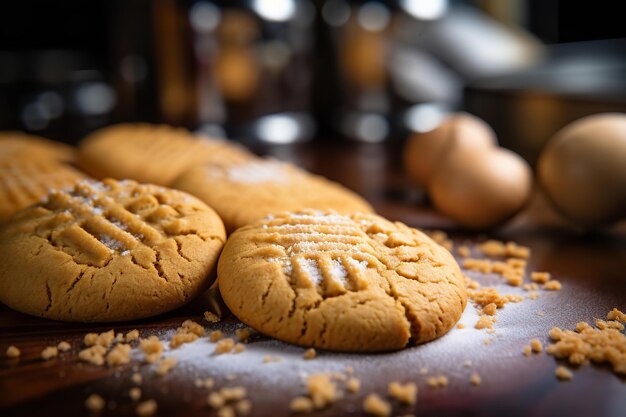 Biscuits dorés au beurre de cacahuète fraîchement sortis du four