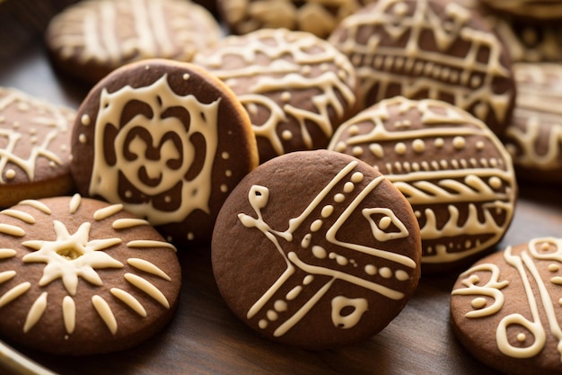 Des biscuits Dreidel disposés dans un motif festif