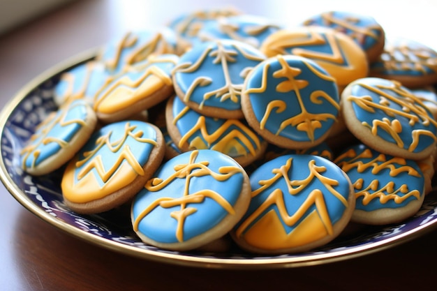 Des biscuits Dreidel disposés dans un motif festif