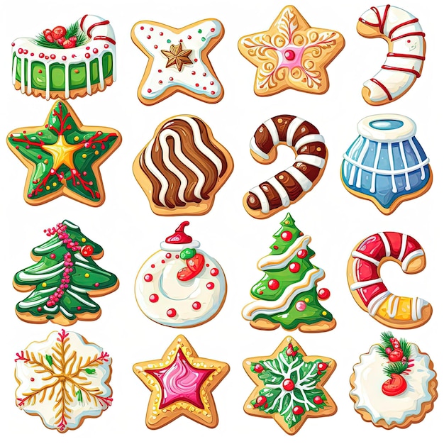 Biscuits d'éléments de décoration de Noël sur fond blanc