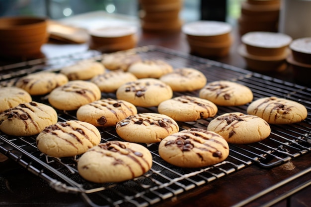 Biscuits faits maison refroidissant sur une grille